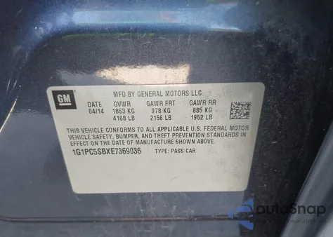 2014 Chevrolet Cruze 1Lt Auto z USA, uszkodzony, nr VIN 1G1PC5SBXE7369036